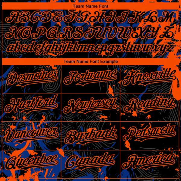 Custom Black Royal-Orange Splash Authentic Baseball Jersey