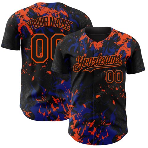 Custom Black Royal-Orange Splash Authentic Baseball Jersey