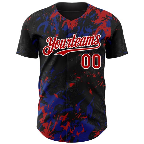 Custom Black Red Royal-White Splash Authentic Baseball Jersey