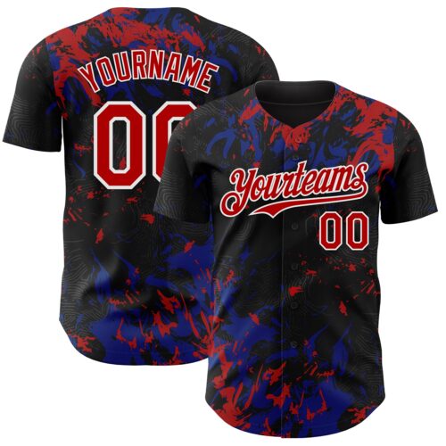 Custom Black Red Royal-White Splash Authentic Baseball Jersey