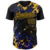 Custom Black Royal-Gold Splash Authentic Baseball Jersey