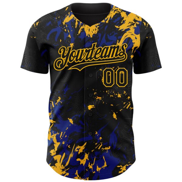 Custom Black Royal-Gold Splash Authentic Baseball Jersey