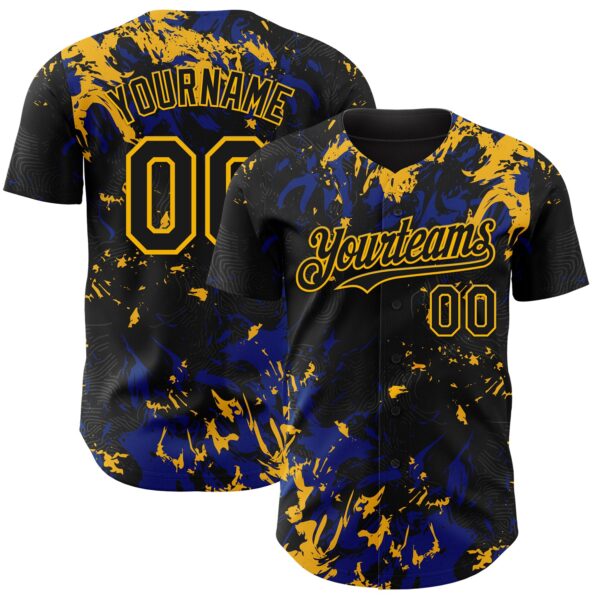Custom Black Royal-Gold Splash Authentic Baseball Jersey