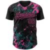 Custom Black Teal-Pink Splash Authentic Baseball Jersey