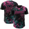 Custom Black Teal-Pink Splash Authentic Baseball Jersey