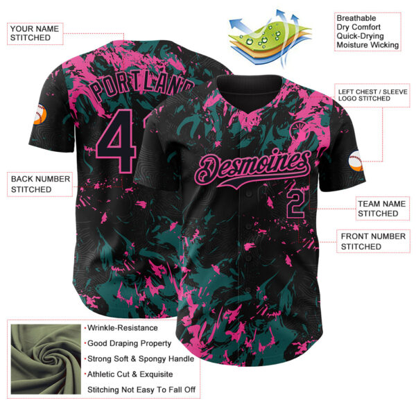 Custom Black Teal-Pink Splash Authentic Baseball Jersey