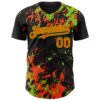 Custom Black Orange-Neon Green Splash Authentic Baseball Jersey