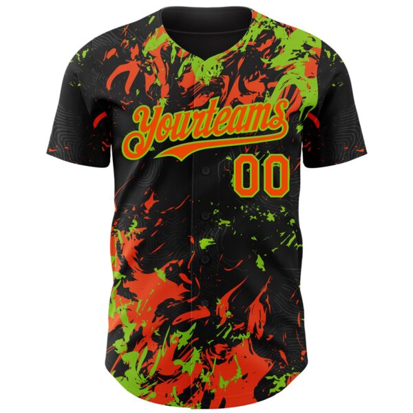 Custom Black Orange-Neon Green Splash Authentic Baseball Jersey