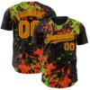 Custom Black Orange-Neon Green Splash Authentic Baseball Jersey