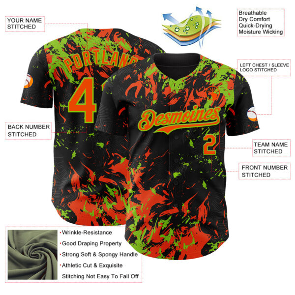 Custom Black Orange-Neon Green Splash Authentic Baseball Jersey