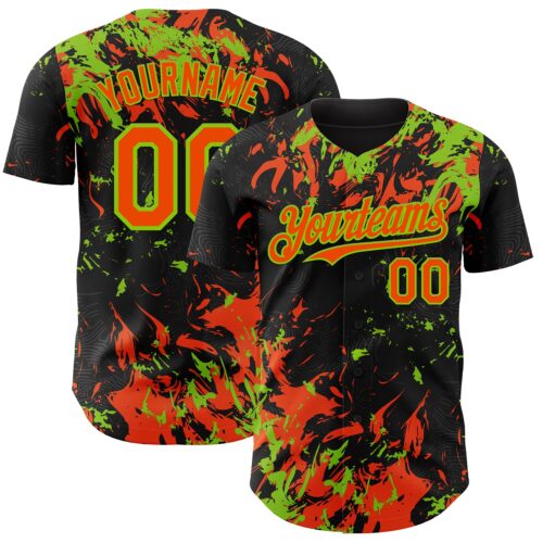 Custom Black Orange-Neon Green Splash Authentic Baseball Jersey