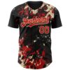 Custom Black Red-Cream Splash Authentic Baseball Jersey