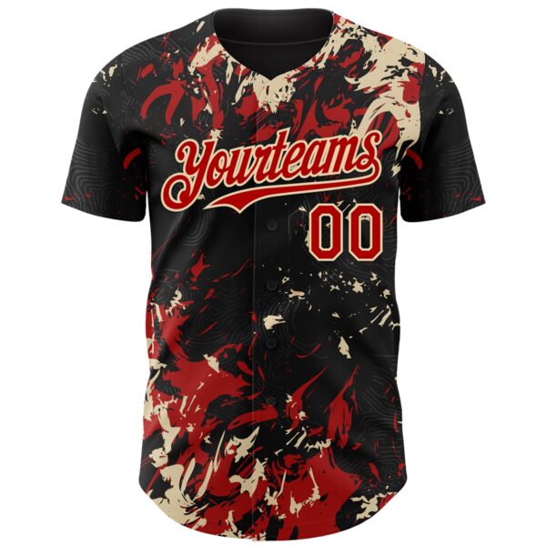 Custom Black Red-Cream Splash Authentic Baseball Jersey