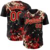 Custom Black Red-Cream Splash Authentic Baseball Jersey