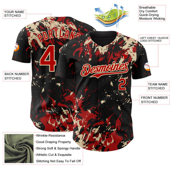 Custom Black Red-Cream Splash Authentic Baseball Jersey