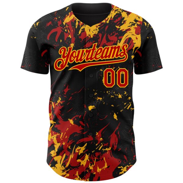 Custom Black Red-Gold Splash Authentic Baseball Jersey