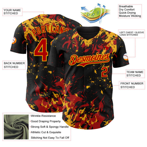 Custom Black Red-Gold Splash Authentic Baseball Jersey