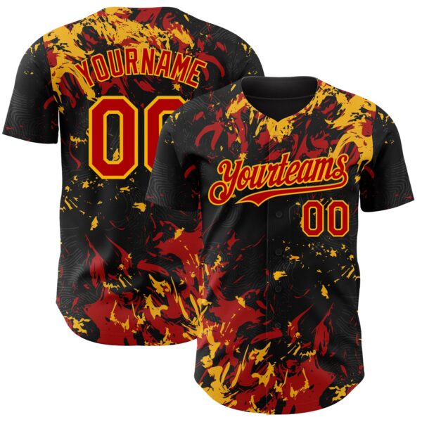 Custom Black Red-Gold Splash Authentic Baseball Jersey