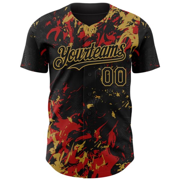 Custom Black Red-Old Gold Splash Authentic Baseball Jersey