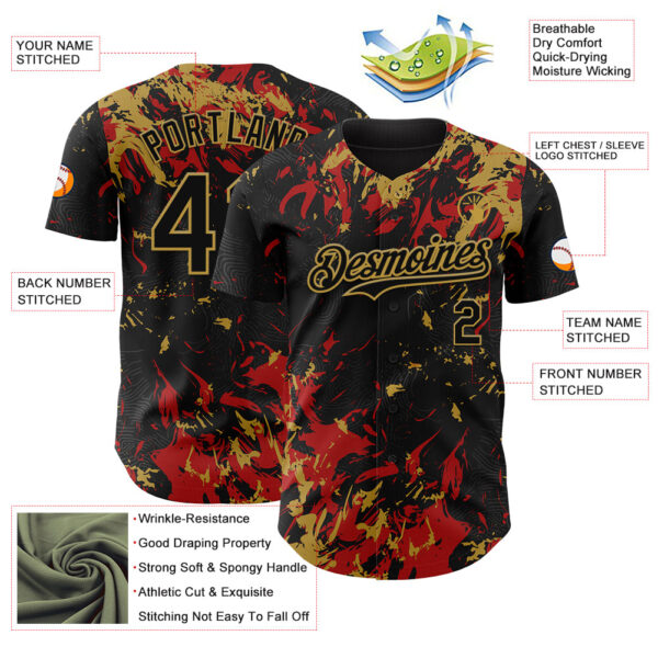 Custom Black Red-Old Gold Splash Authentic Baseball Jersey