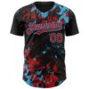 Custom Black Red-Sky Blue Splash Authentic Baseball Jersey
