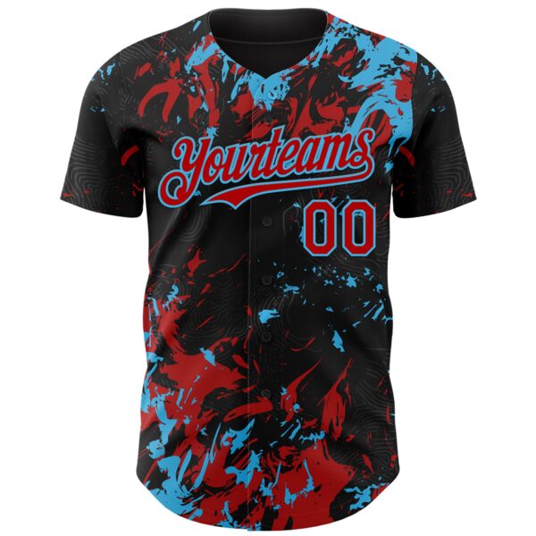 Custom Black Red-Sky Blue Splash Authentic Baseball Jersey