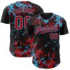 Custom Black Red-Sky Blue Splash Authentic Baseball Jersey