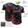 Custom Black Red-Sky Blue Splash Authentic Baseball Jersey