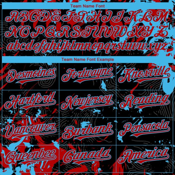 Custom Black Red-Sky Blue Splash Authentic Baseball Jersey