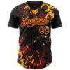 Custom Black Crimson-Gold Splash Authentic Baseball Jersey