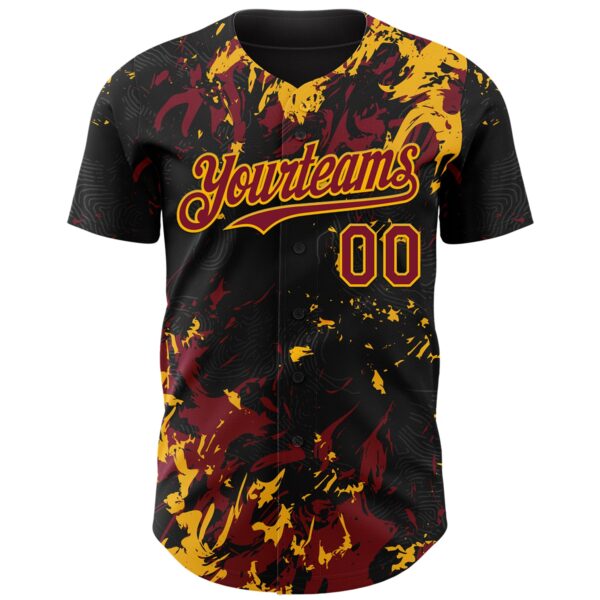 Custom Black Crimson-Gold Splash Authentic Baseball Jersey