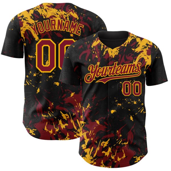 Custom Black Crimson-Gold Splash Authentic Baseball Jersey