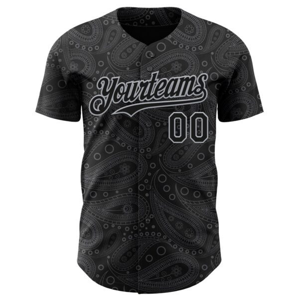 Custom Black Gray Rave Party Ethnic Paisley Bandana Authentic Baseball Jersey