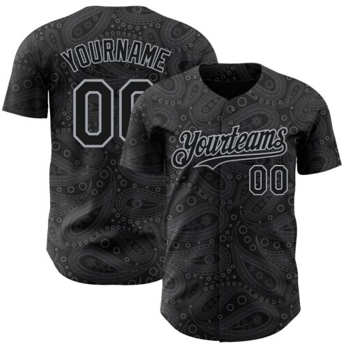 3DPattern8409 Custom Black Gray Rave Party Ethnic Paisley Bandana Authentic Baseball Jersey