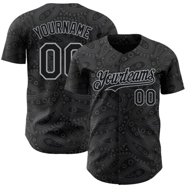 Custom Black Gray Rave Party Ethnic Paisley Bandana Authentic Baseball Jersey