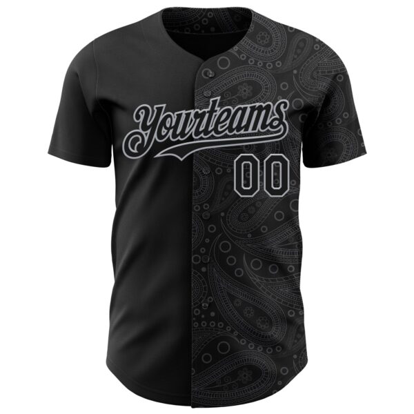 Custom Black Gray Rave Party Ethnic Paisley Bandana Authentic Baseball Jersey