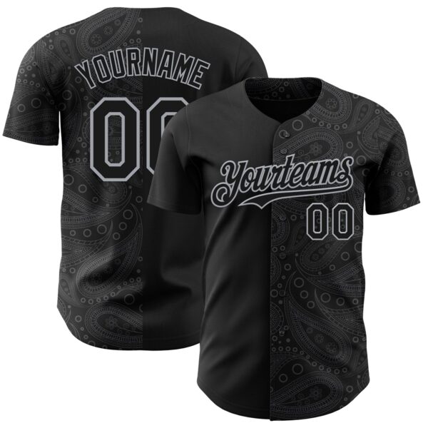 Custom Black Gray Rave Party Ethnic Paisley Bandana Authentic Baseball Jersey