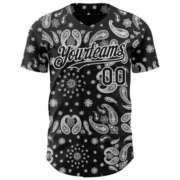 Custom Black White Rave Party Ethnic Paisley Bandana Authentic Baseball Jersey