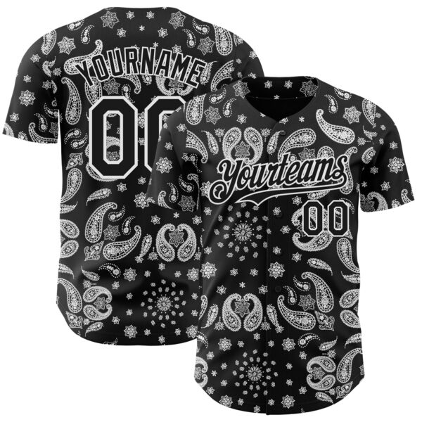 Custom Black White Rave Party Ethnic Paisley Bandana Authentic Baseball Jersey