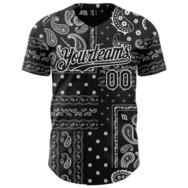 Custom Black White Rave Party Ethnic Paisley Bandana Authentic Baseball Jersey