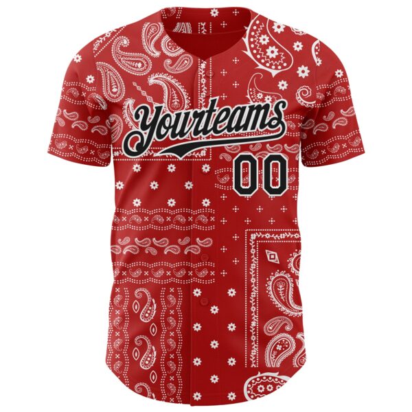 Custom Red Black-White Rave Party Ethnic Paisley Bandana Authentic Baseball Jersey
