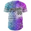 Custom Purple Black Blue-White Gradient Rave Party Ethnic Paisley Bandana Authentic Baseball Jersey
