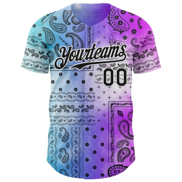 Custom Purple Black Blue-White Gradient Rave Party Ethnic Paisley Bandana Authentic Baseball Jersey