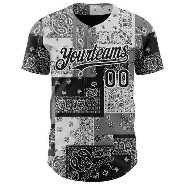 Custom Black Gray-White Rave Party Ethnic Paisley Bandana Authentic Baseball Jersey
