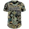 Custom Black White Rave Party Ethnic Paisley Bandana Authentic Baseball Jersey