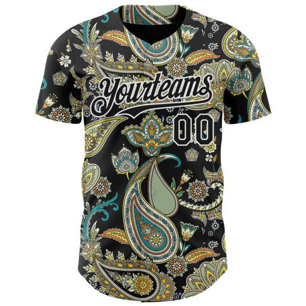 Custom Black White Rave Party Ethnic Paisley Bandana Authentic Baseball Jersey