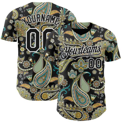 Custom Black White Rave Party Ethnic Paisley Bandana Authentic Baseball Jersey