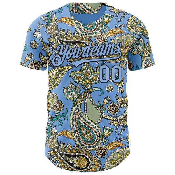 Custom Light Blue Black Rave Party Ethnic Paisley Bandana Authentic Baseball Jersey