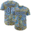 Custom Light Blue Black Rave Party Ethnic Paisley Bandana Authentic Baseball Jersey
