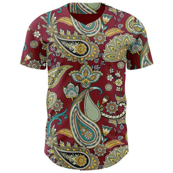 Custom Crimson Black Rave Party Ethnic Paisley Bandana Authentic Baseball Jersey